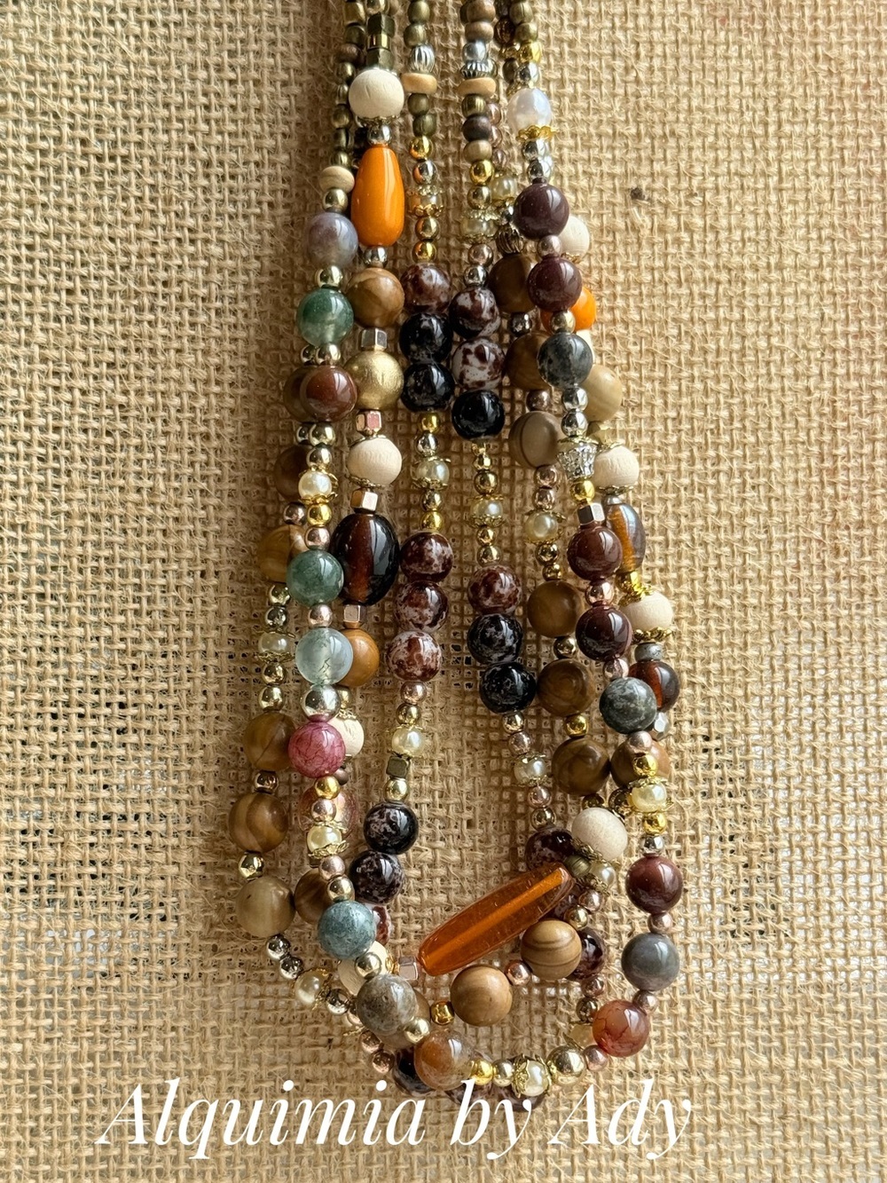 COLOR POP + Earth-Tone Multi-Strand Beaded Necklace with Amber Accent